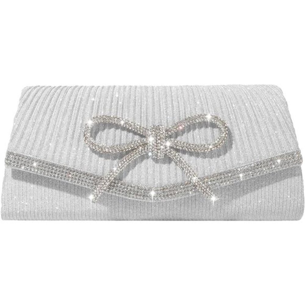 SH Glitter Clutch Purses for Women Elegant Bow Evening Bag Dressy Wedding - Picture 7 of 7